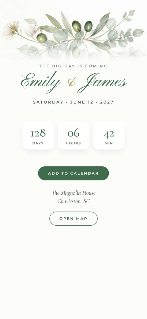 Countdown: Days to go, and one tap to add the day to their calendar.