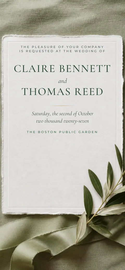 The Letterpress design: a deckled cotton card on sage linen