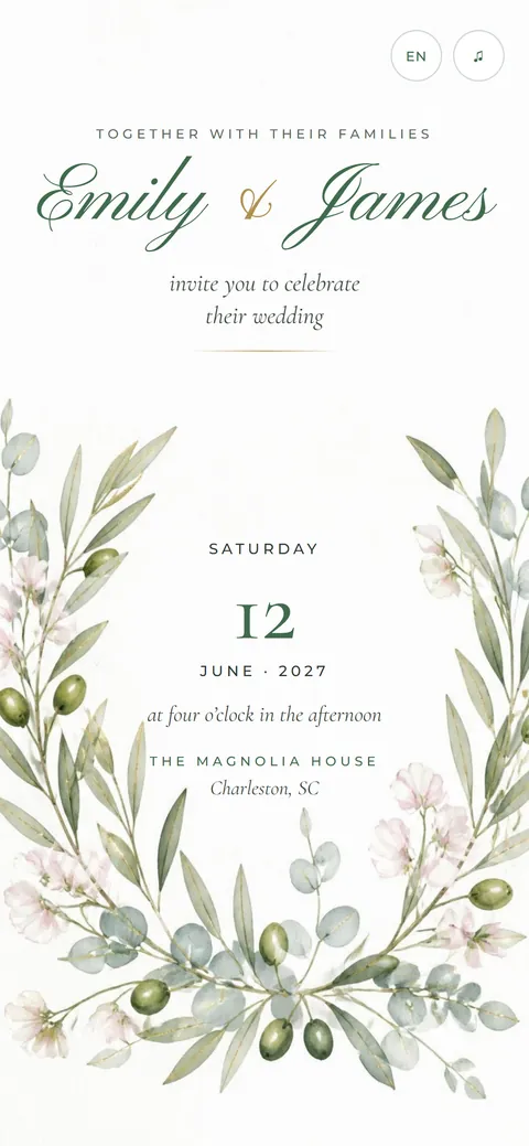 The invitation: It opens like a real card, with your names, the date and the place.