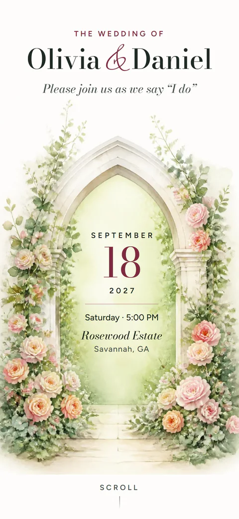 The Rose Arch design: a stone arch covered in climbing garden roses