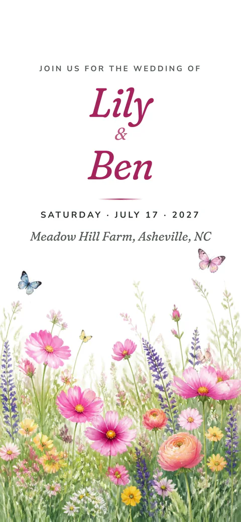 The Wildflower design: a summer meadow of pink and peach wildflowers