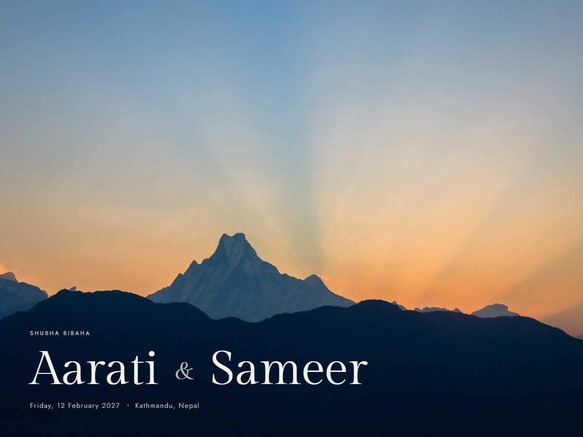 Himal theme: Machhapuchhre at dawn with the couple’s names
